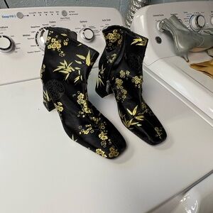 Black and Gold Floral Ankle Boots